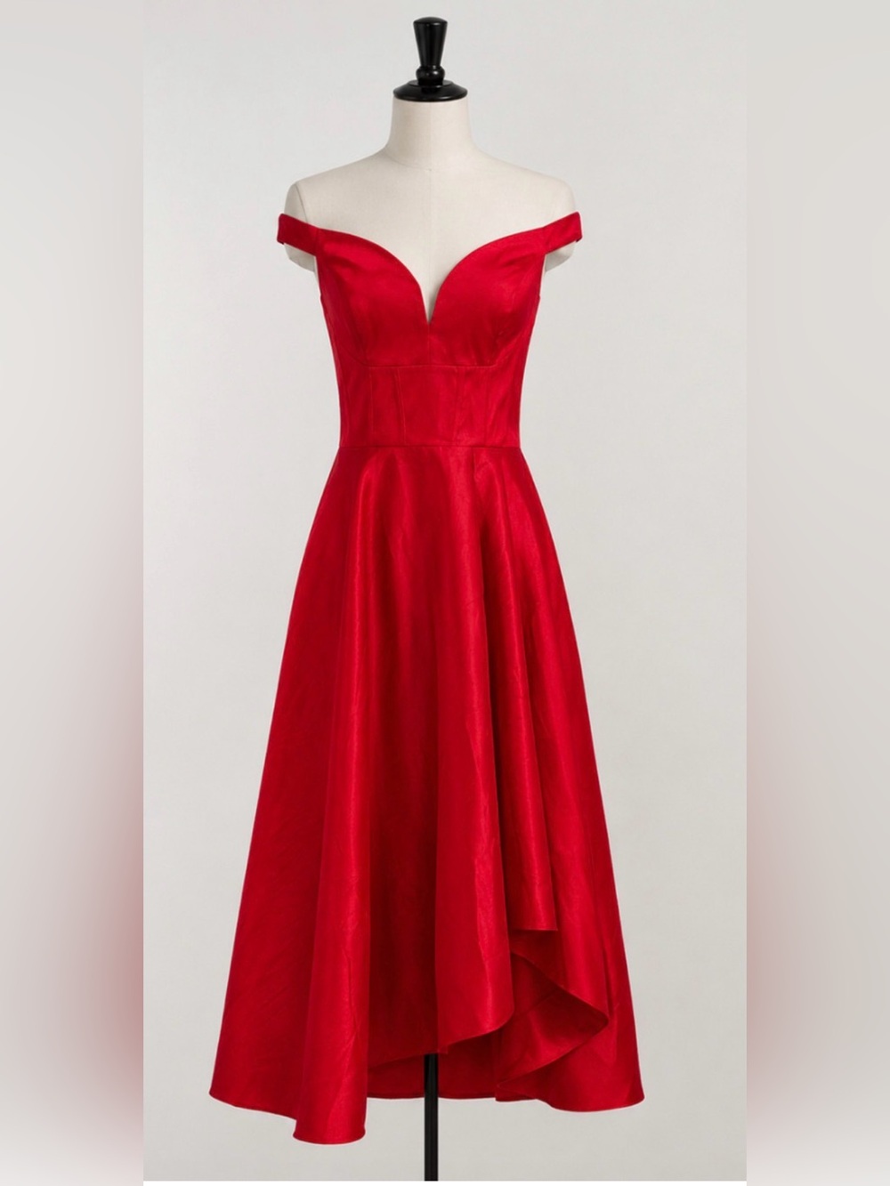 NWT WHITE HOUSE BLACK MARKET WHBM RED OFF THE SHOULDER TAFFETA MIDI DRESS SZ 4